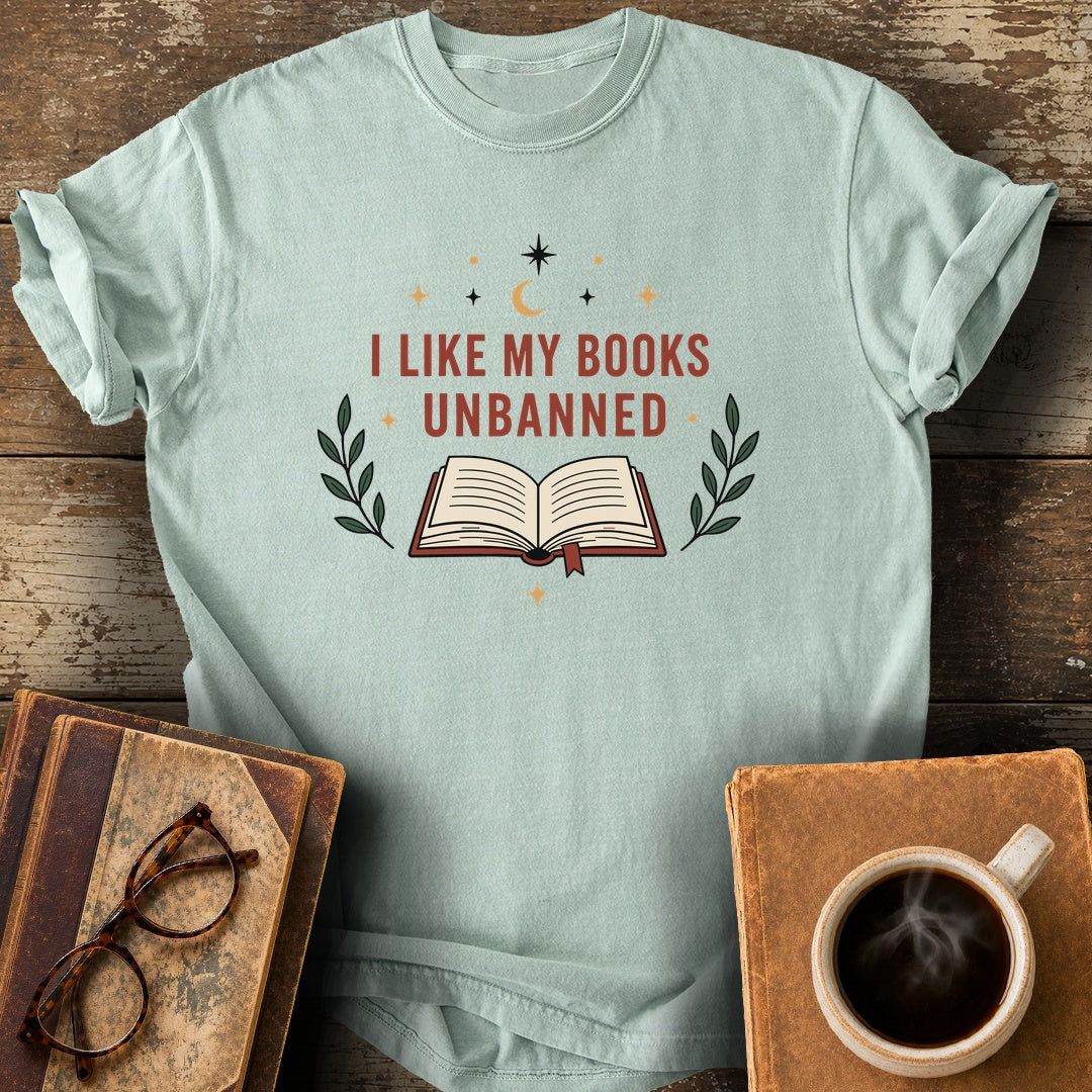 I Like My Books Unbanned T-Shirt - bay shirt mockup